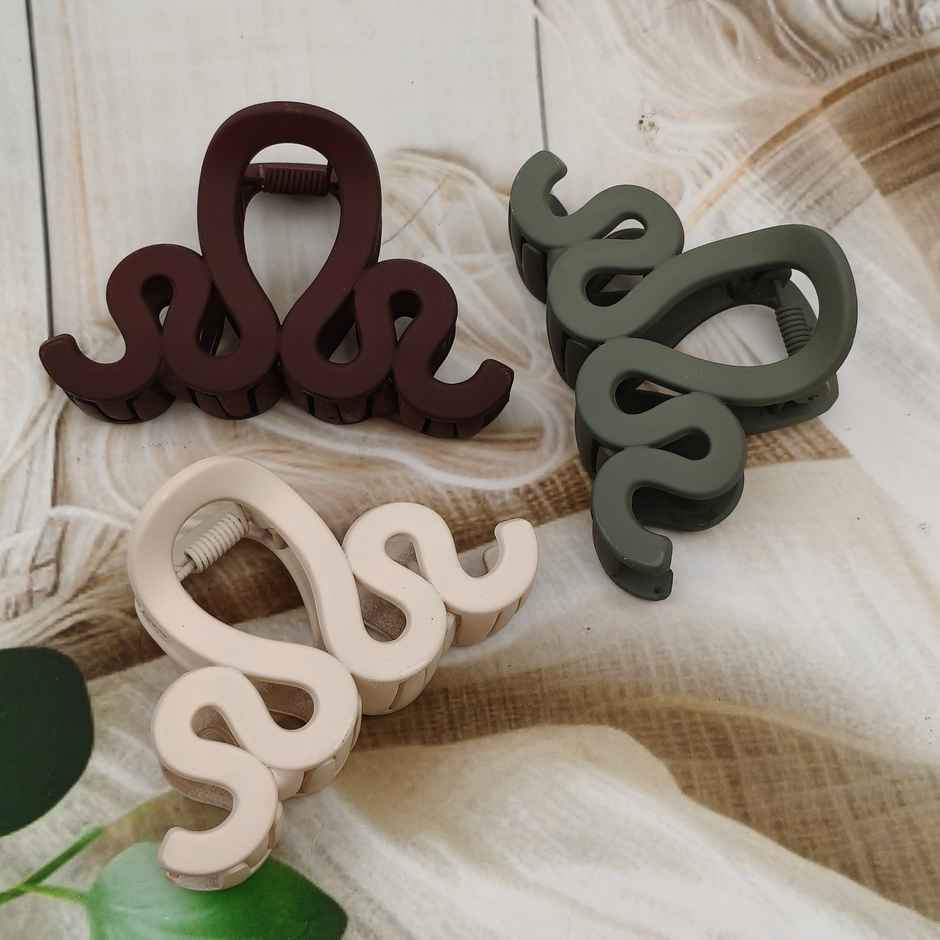 The Opal Factory Hair Accessories | Wavy Hair Claw Clips | Pack of 3 | Cream, Maroon, Olive