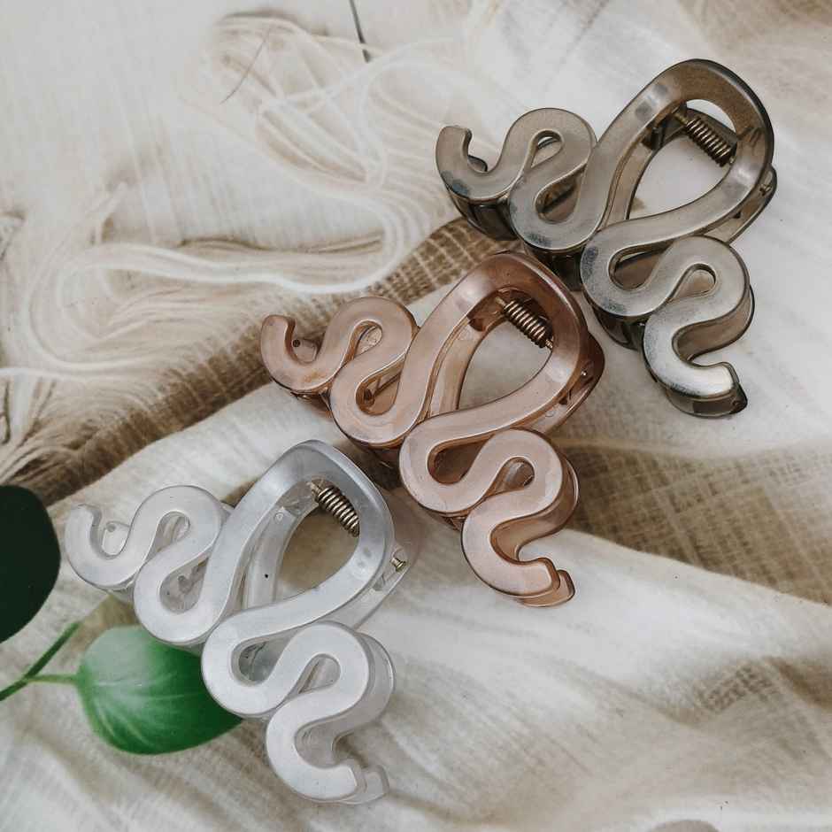 The Opal Factory Hair Accessories | Wiggle Hair Claw Clip | Metallic White, Rosegold, Brozce