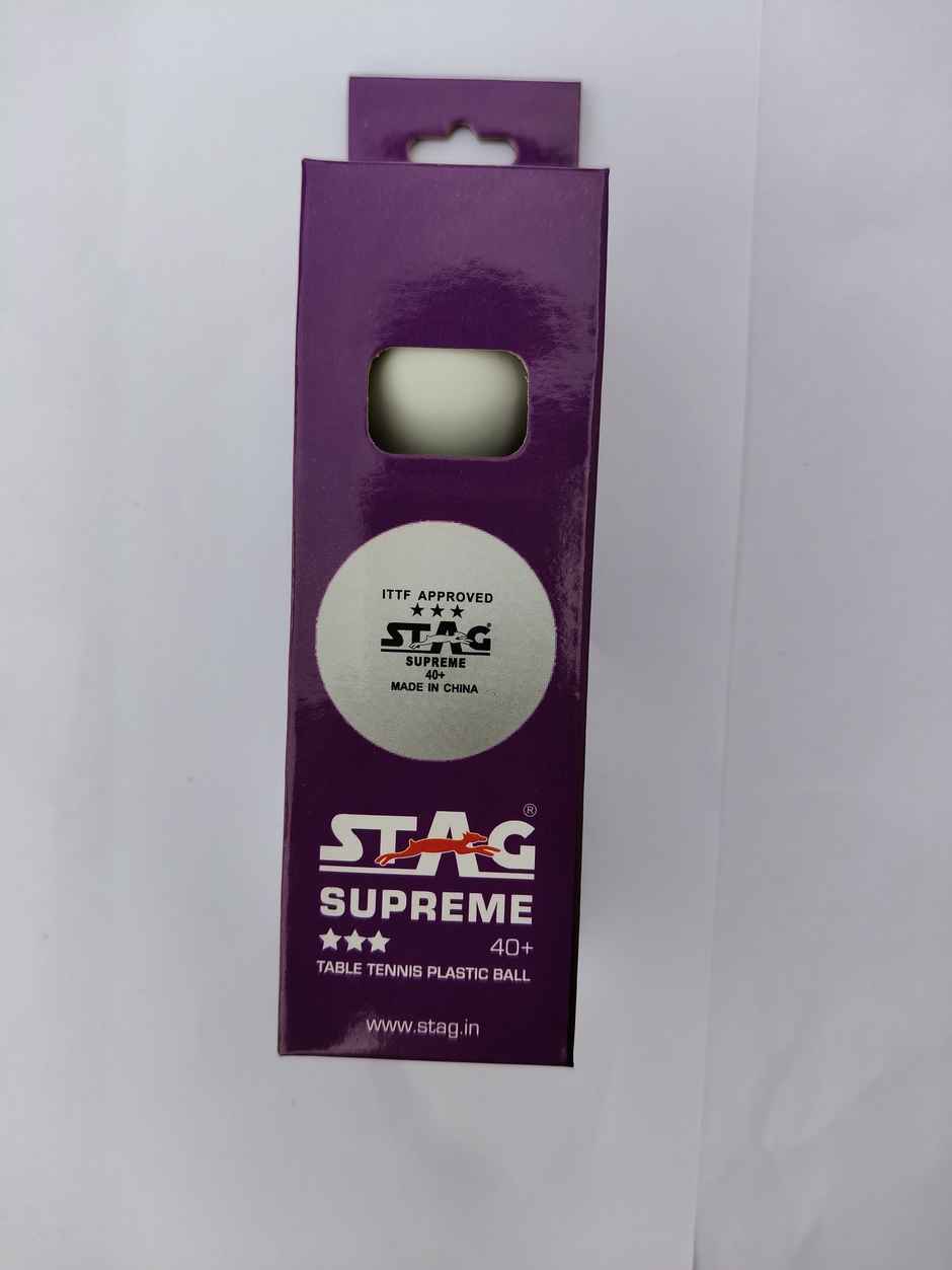 Stag 3 Star Supreme Table Tennis Plastic Ball Pack Of 3 (White)
