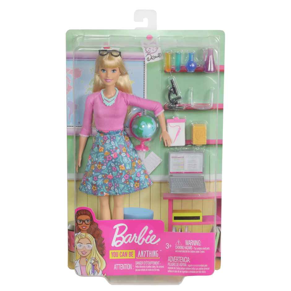Barbie Teacher Doll - Blonde| With 10 Teaching Accessories| Including Spinning Globe| Laptop
