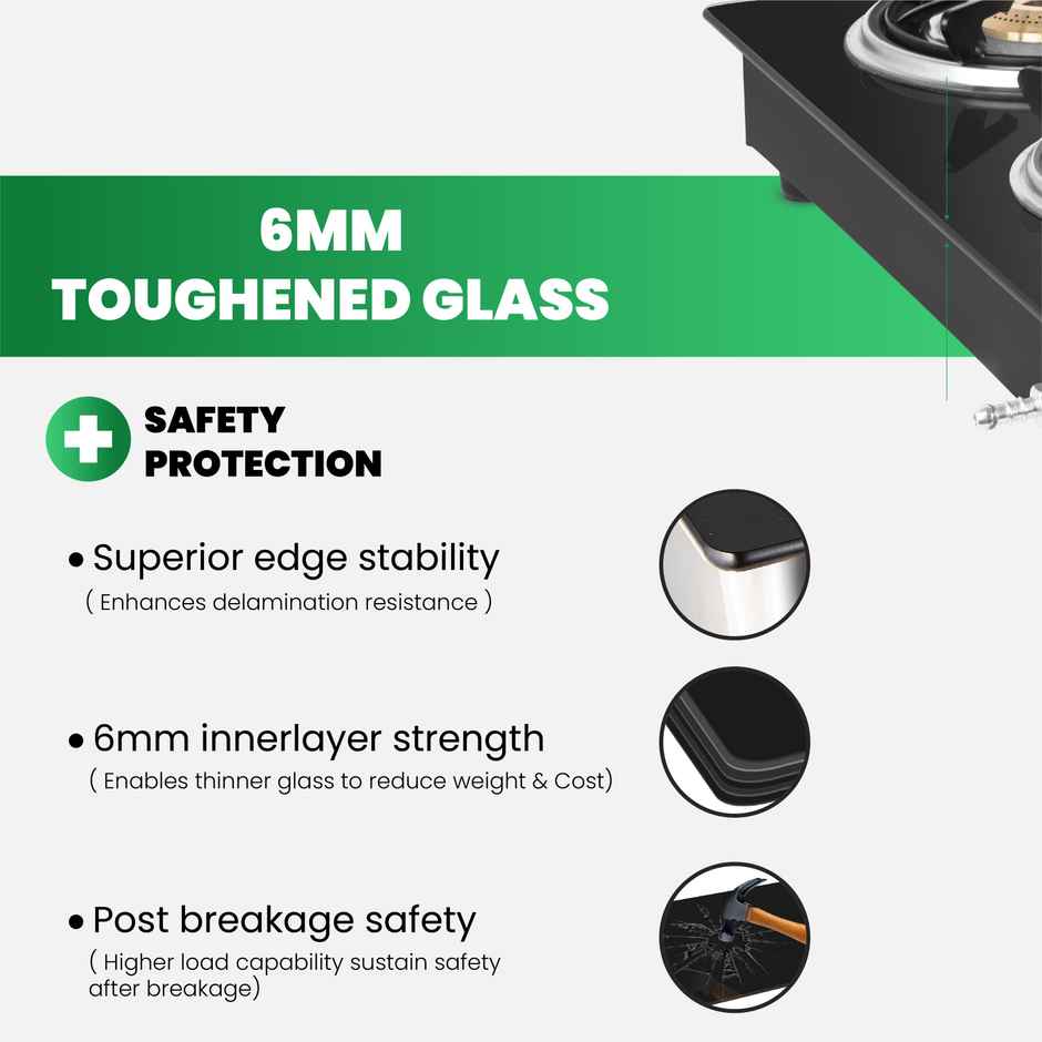 Greenchef Elon Glass Top Gas Stove | Black | Manual Ignition | 4 Burner