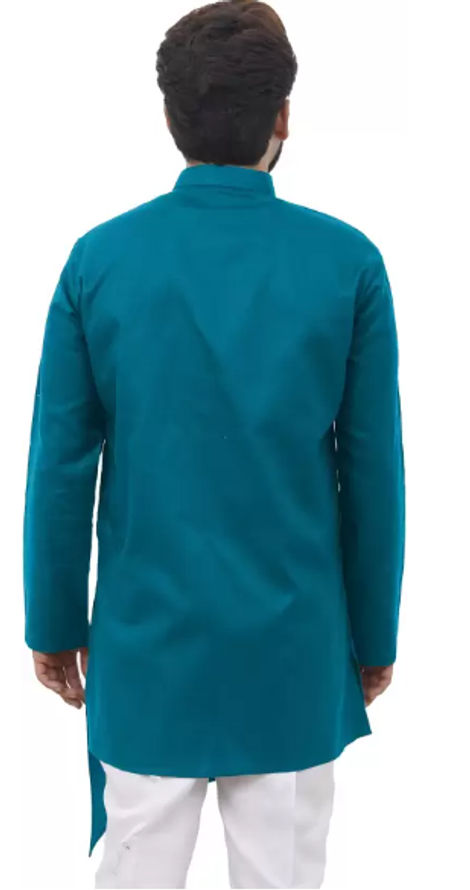 Tibra Collection Men Asymmetric Kurta - Ocean | Striped | Cotton Blend | M