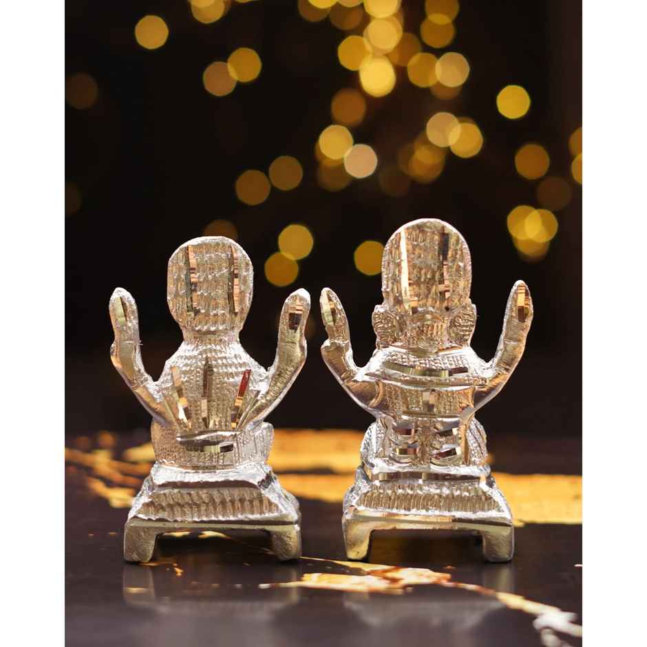 Lakshmi and Ganesh Silver Plated Idol | 4 Inch | ServDharm