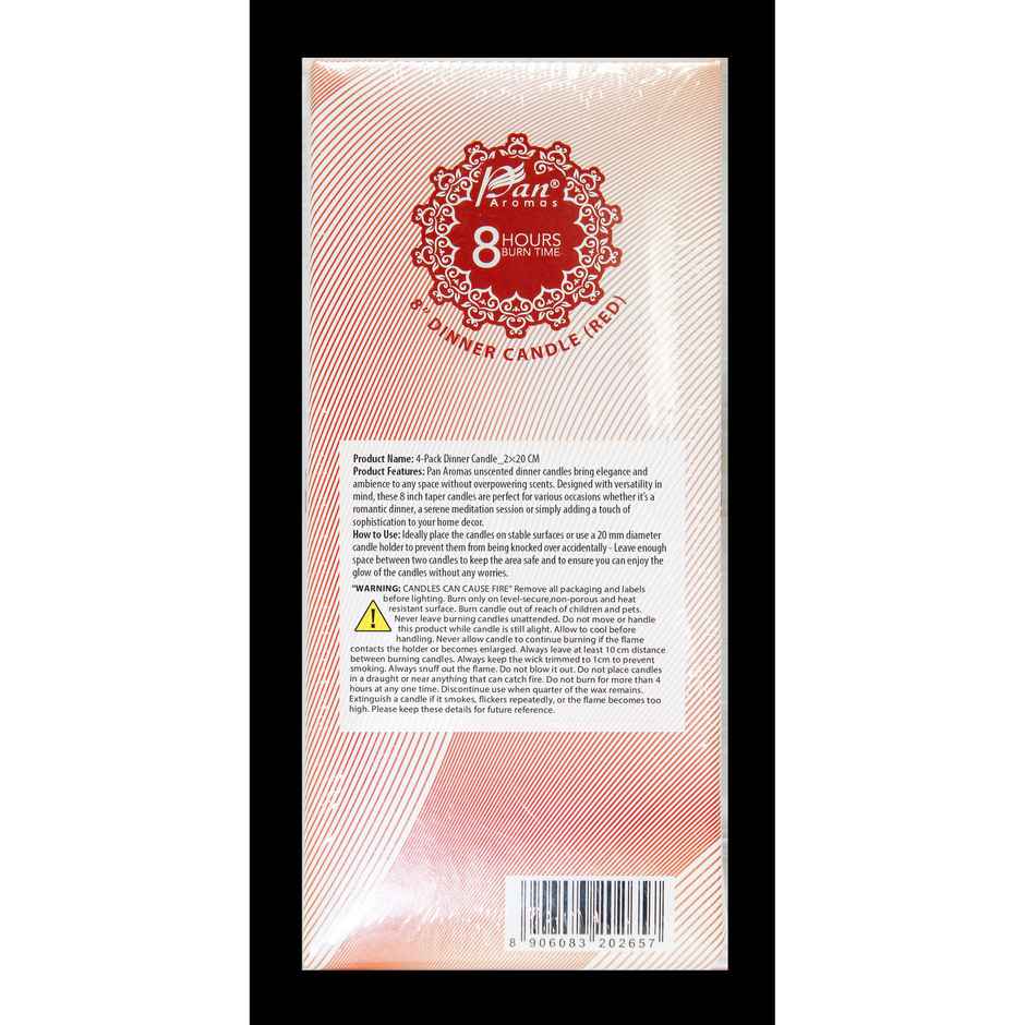 Dinner Decorative Candles | Pack of 4 | Red | Home Decor | Pan Aromas
