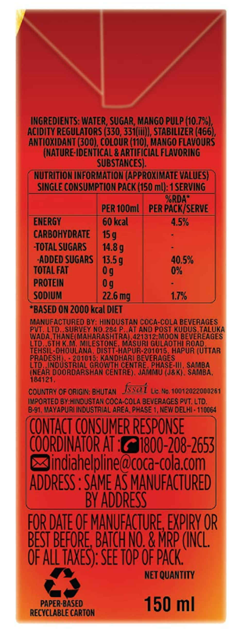 Maaza Mango Fruit Juice | Ready to Drink Beverage