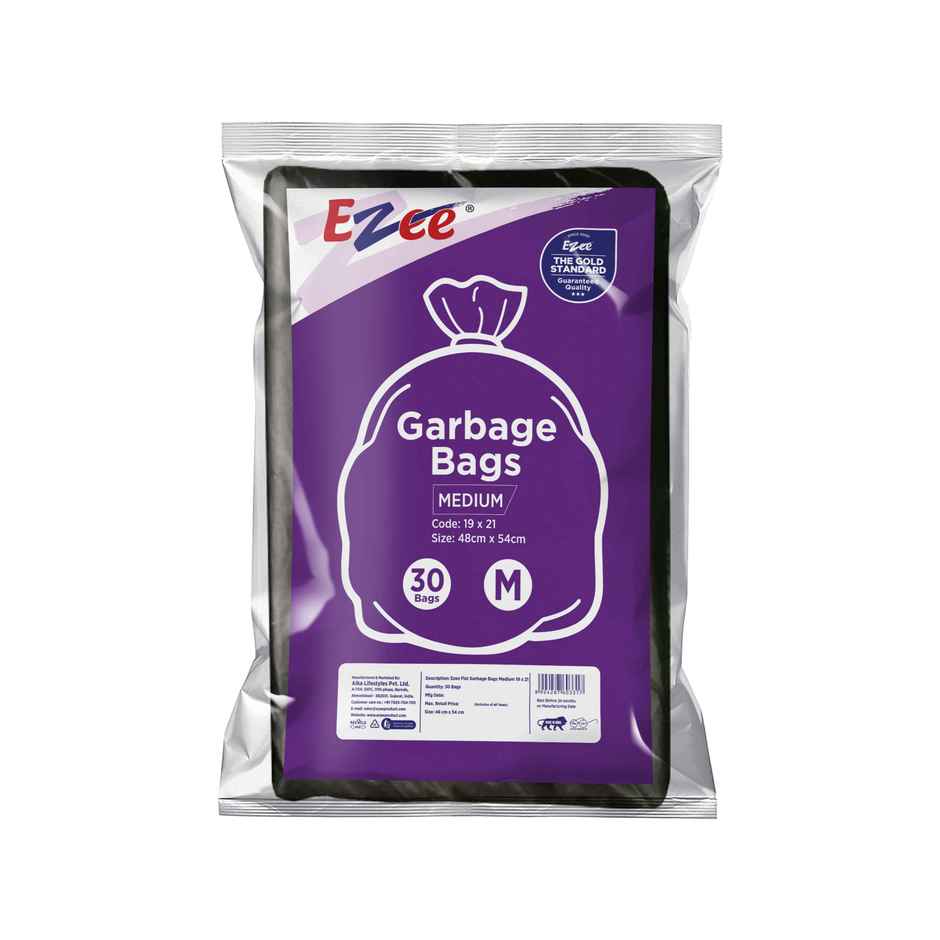 Ezee Flat Garbage Bags Medium Black | 19 x 21 Inch