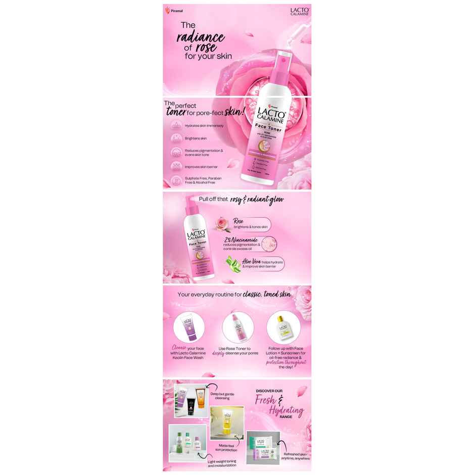 Lacto Calamine Rose Water Toner For Glowing Skin Gulab Jal Face Toner