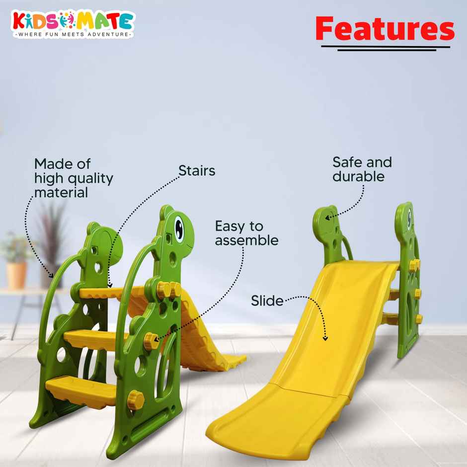 Kidsmate Indoor/Outdoor Slide for Toddlers 2-4Y - PE Plastic, Easy Assembly - Yellow/Green