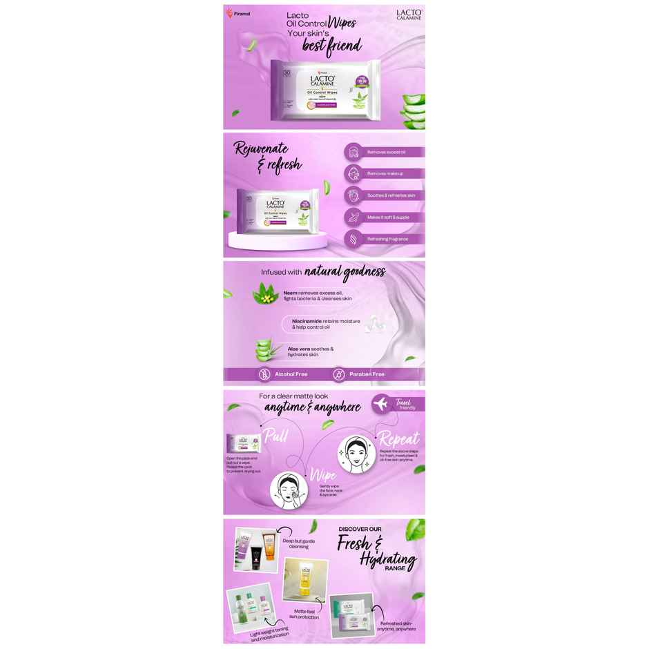 Lacto Calamine Oil Control Wipes With Neem Vitamin B3 | 30 Pulls Per Pacl