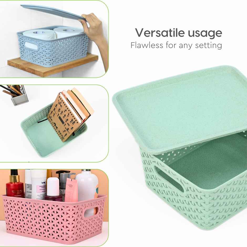 Eha Earth Friendly Multipurpose Basket | Made With Rice Husk And Bamboo Fibers | Set Of 3 | Pastel