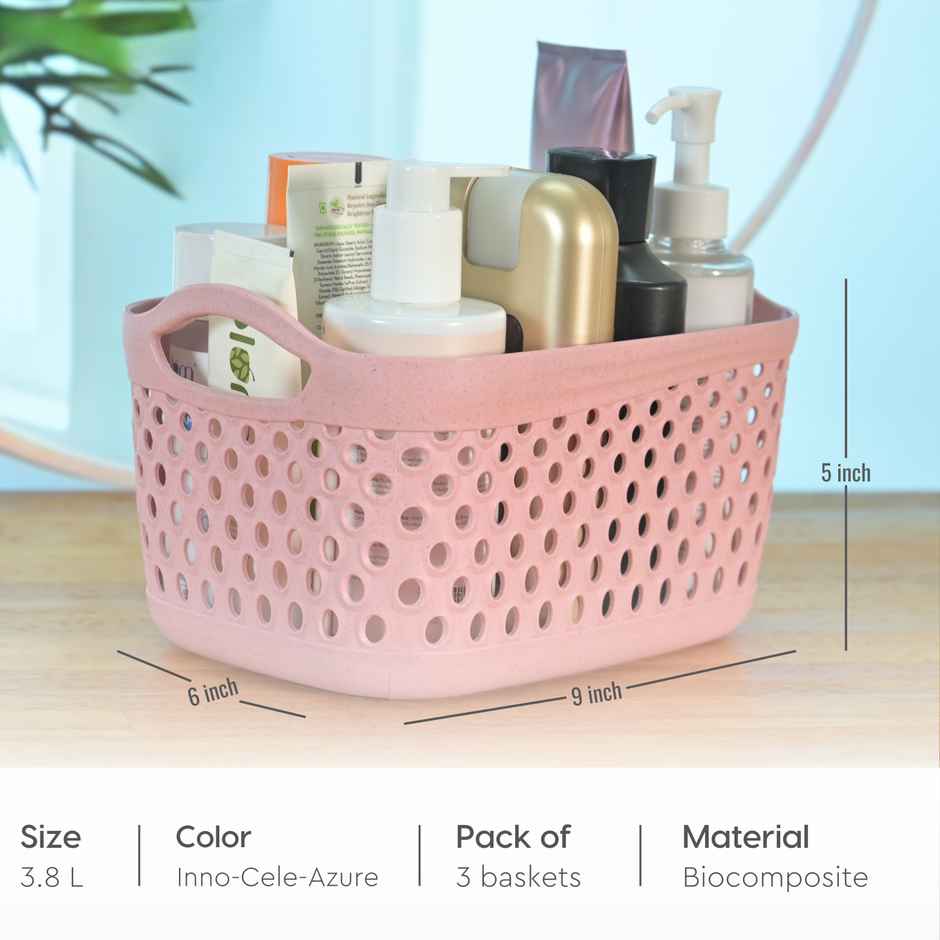 Eha Earth Friendly Multipurpose Basket|Made With Rice Husk - Bamboo Fibers|Set Of 3|Azur-Inno-Cele