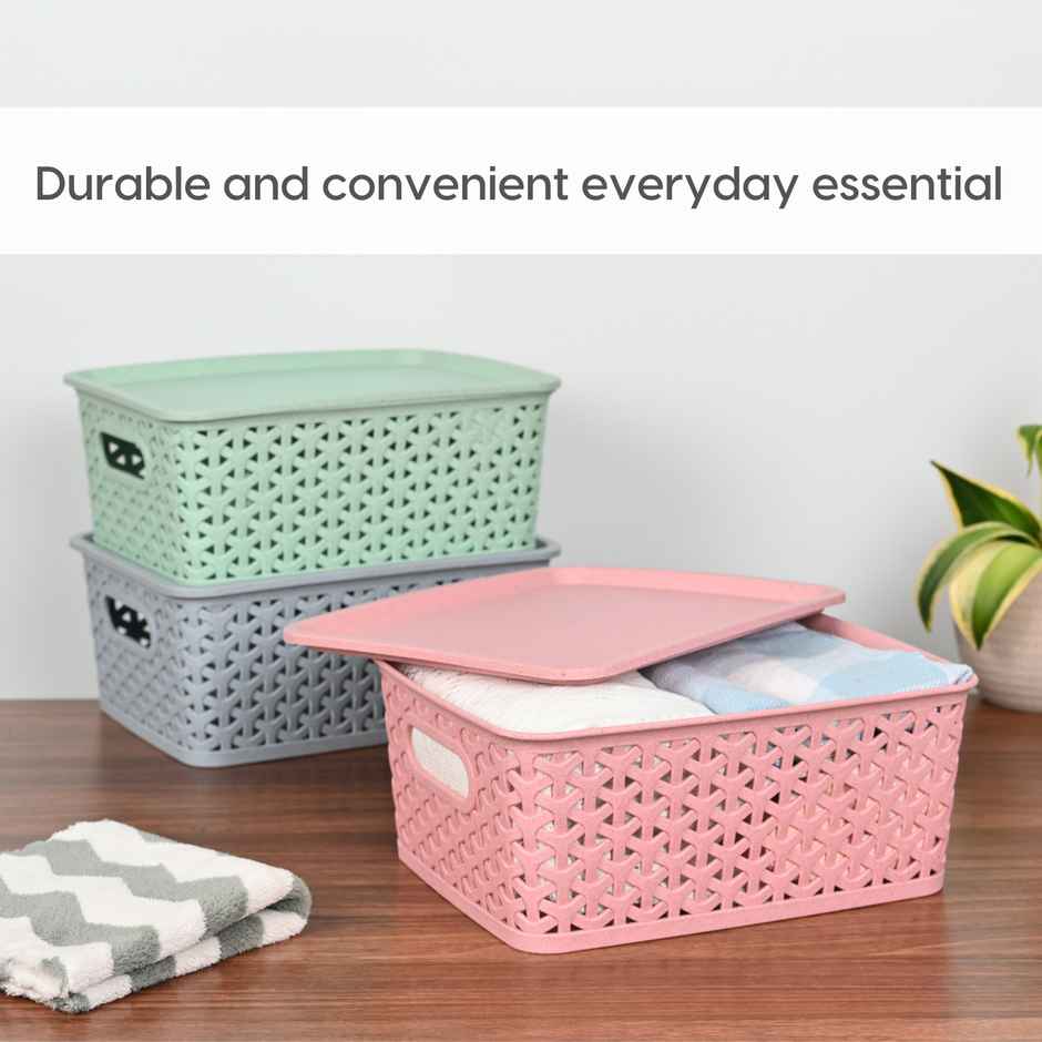 Eha Earth Friendly Multipurpose Basket | Made With Rice Husk And Bamboo Fibers | Set Of 3 | Pastel