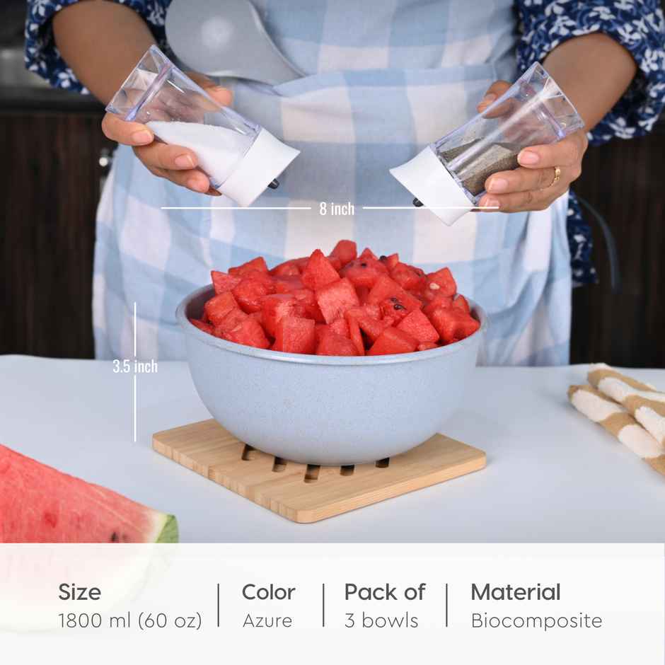 Eha Earth Friendly Frosty Mixing Bowl | Made With Rice Husk And Bamboo Fibers|Set Of 3|Multicolor