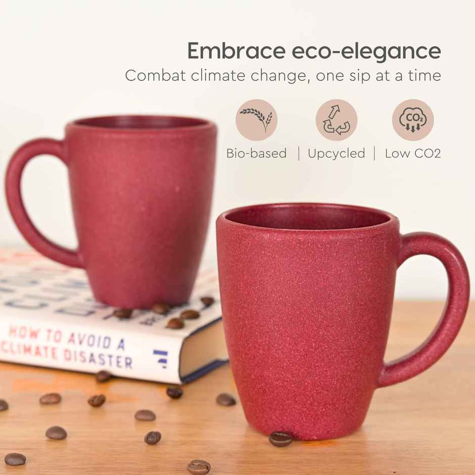 Eha Earth-Friendly Classic Coffee Mug | 300 ml | Made With Rice Husk Biocomposite | 2 Unit | Coral