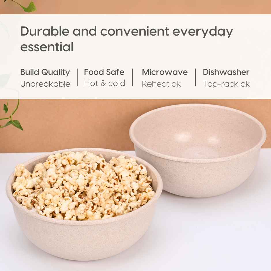 Eha Earth Friendly Frosty Mixing Bowl | Made With Rice Husk And Bamboo Fibers|Set Of 2|Sand-Azure