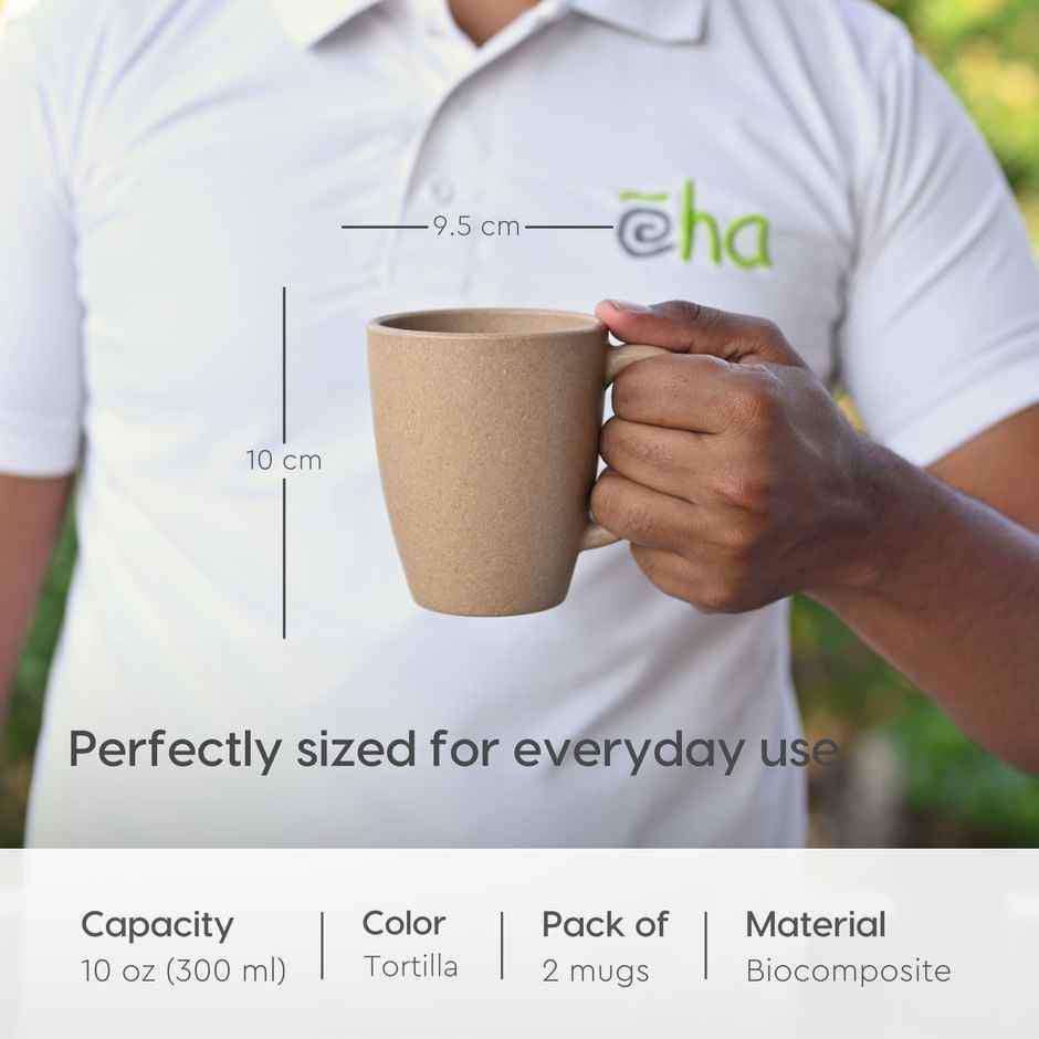 Eha Earth-Friendly Classic Coffee Mug | 300ml | Made With Rice Husk Biocomposite | 2 Unit | Tortila