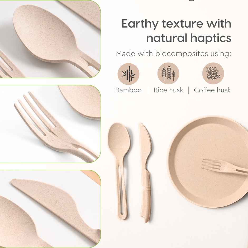 Eha Earth Friendly Cutlery Set For Dining Table | Travel Cutlery Set Of 2 | Sand Castle