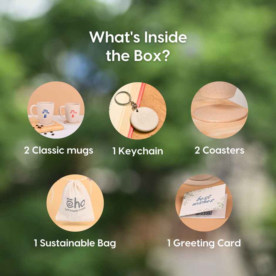 Eha Earth-Friendly Mr & Mrs Coffee Mugs | 300 ml | Set of 2 | Rice Husk | Sand Castle