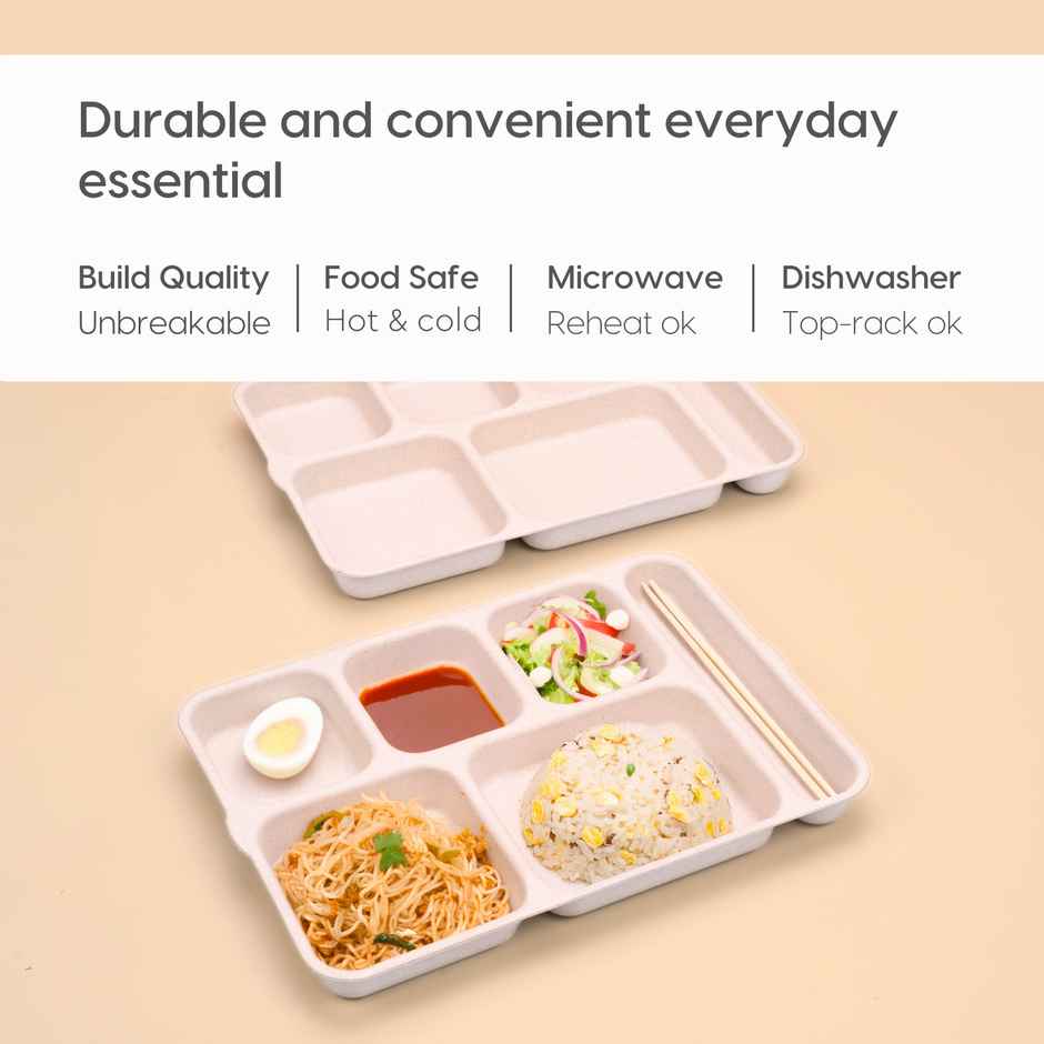 Eha Earth Friendly 6 Partition Plates | Set Of 2 | Made With Rice Husk Biocomposite |Sand