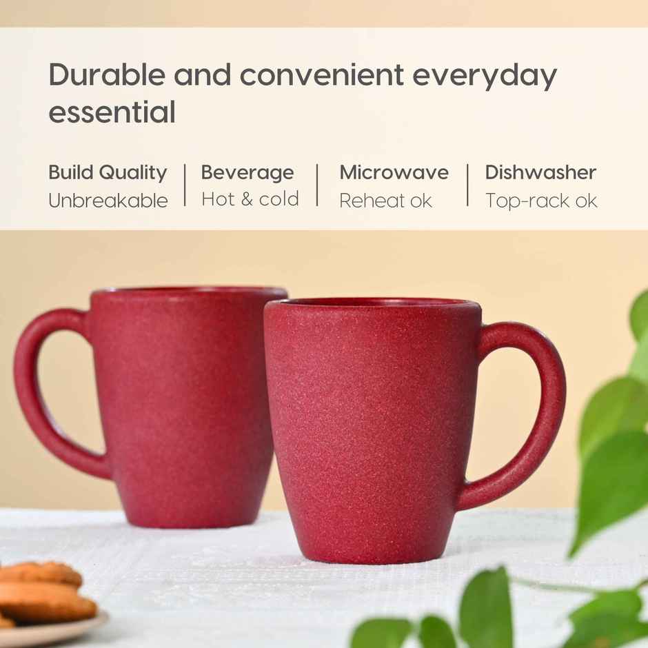 Eha Earth-Friendly Classic Coffee Mug | 300 ml | Made With Rice Husk Biocomposite | 2 Unit | Coral