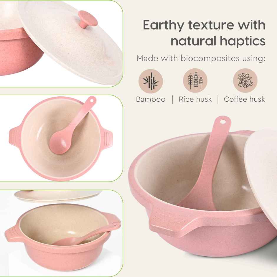 Eha Earth Friendly Serving Bowls | Made With Rice Husk And Bamboo Fibers|Set Of 2|Innocent-Celeste