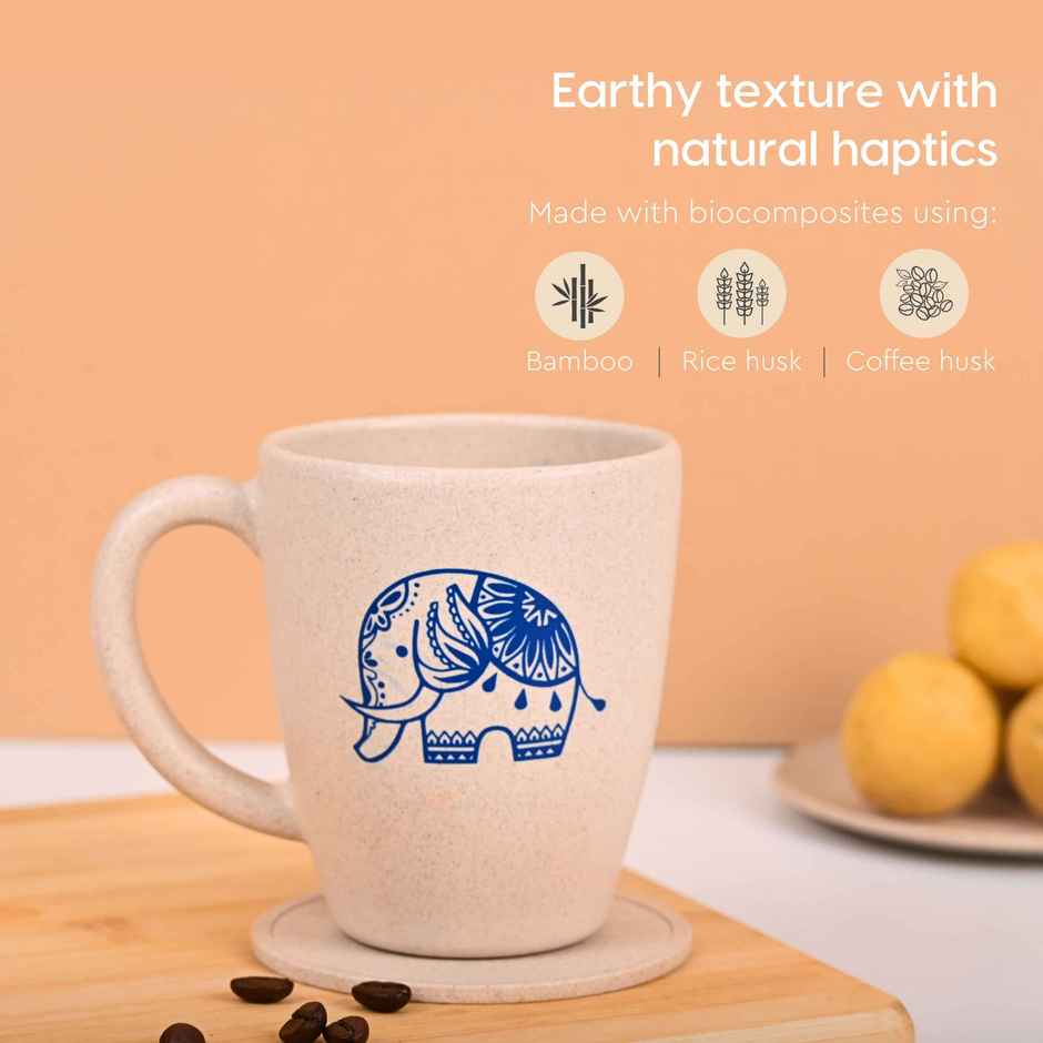 Eha Earth-Friendly Gift Set | 300 ml Elephant Mug | Coaster & Keychain | Sand Castle