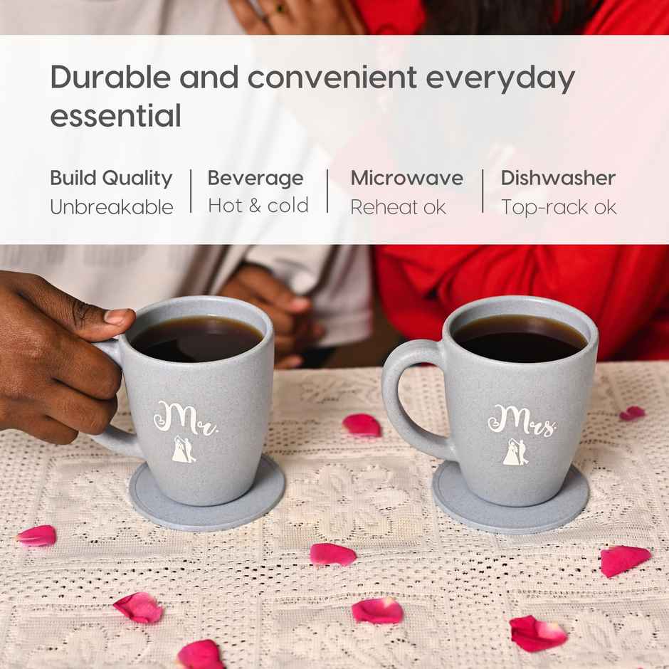 Eha Earth-Friendly Mr & Mrs Coffee Mugs | 300 ml | Set of 2 | Rice Husk | Azure