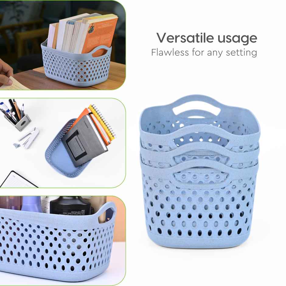 Eha Earth Friendly Multipurpose Basket|Made With Rice Husk - Bamboo Fibers|Set Of 3|Azur-Inno-Cele