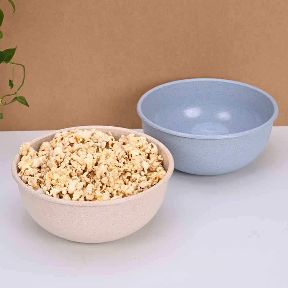Eha Earth Friendly Frosty Mixing Bowl | Made With Rice Husk And Bamboo Fibers|Set Of 2|Sand-Azure