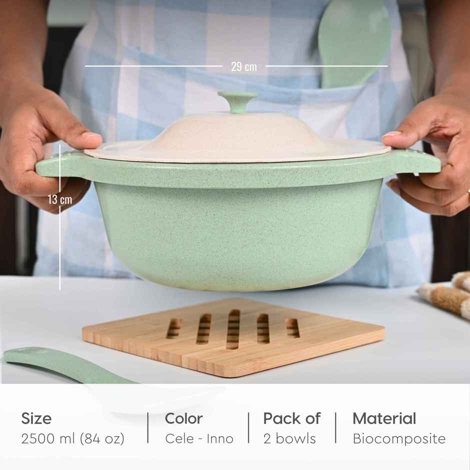 Eha Earth Friendly Serving Bowls | Made With Rice Husk And Bamboo Fibers|Set Of 2|Innocent-Celeste