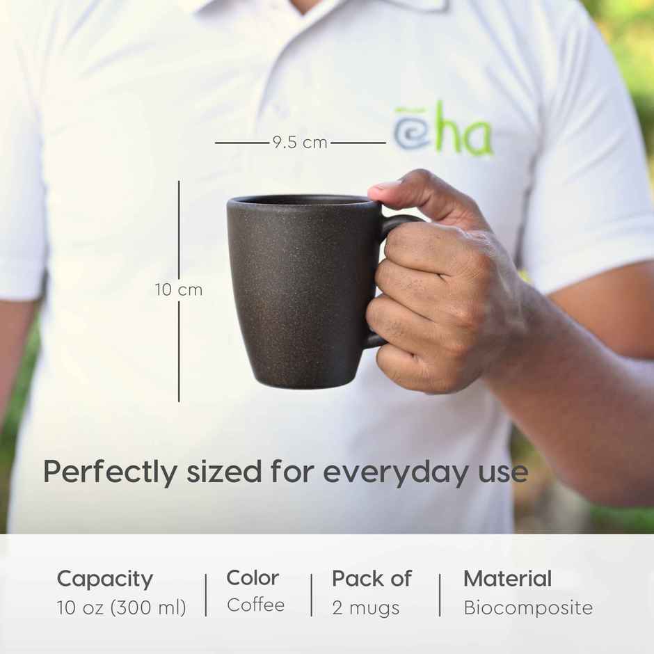 Eha Earth-Friendly Classic Coffee Mug | 300 ml | Made With Rice Husk Biocomposite | 2 Unit | Coffee