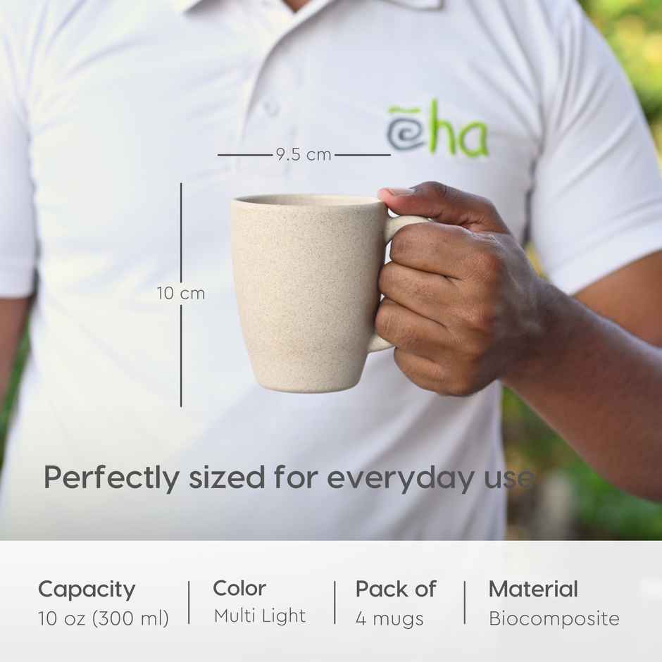 Eha Earth-Friendly Classic Coffee Mug | 300 ml | 4 Unit | Multi-Light