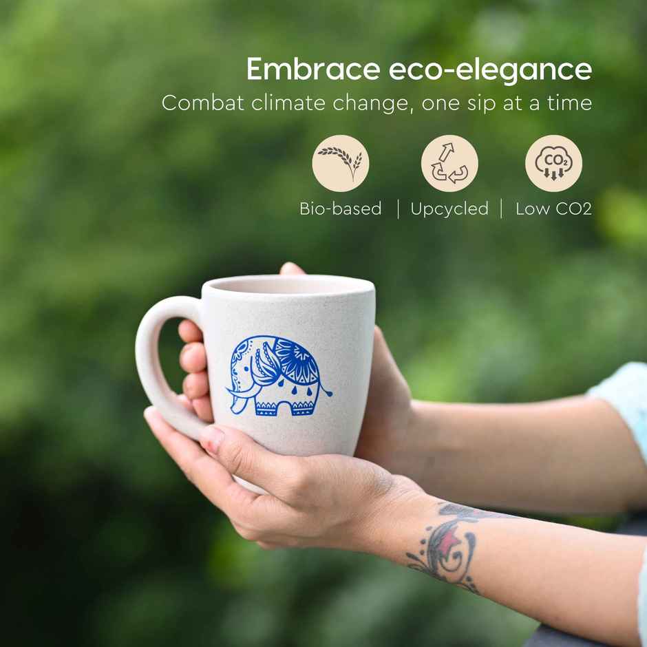 Eha Earth-Friendly Gift Set | 300 ml Elephant Mug | Coaster & Keychain | Sand Castle