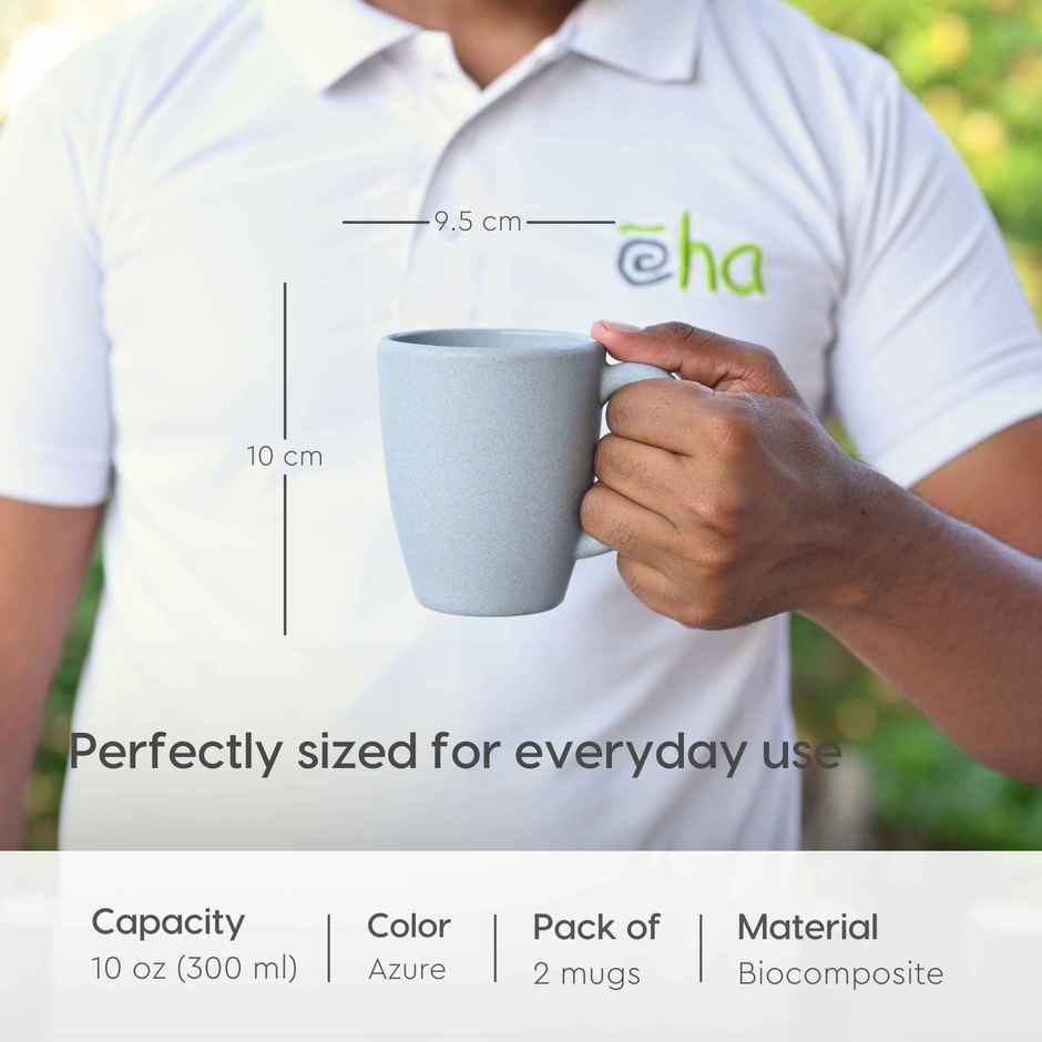 Eha Earth-Friendly Classic Coffee Mug | 300 ml | Made With Rice Husk Biocomposite | 2 Unit | Azure