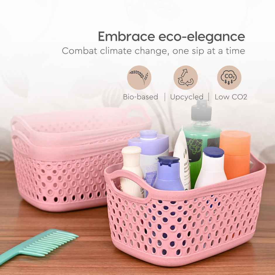 Eha Earth Friendly Multipurpose Basket|Made With Rice Husk - Bamboo Fibers|Set Of 3|Azur-Inno-Cele