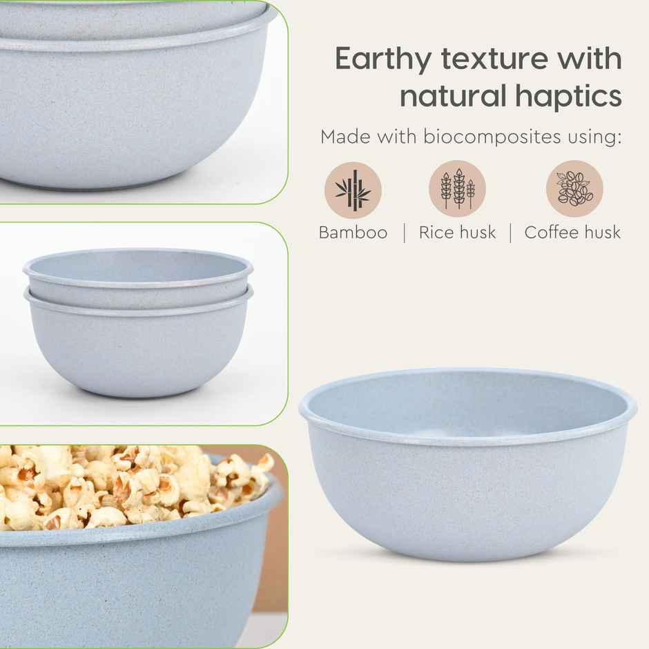 Eha Earth Friendly Frosty Mixing Bowl | Made With Rice Husk And Bamboo Fibers|Set Of 2|Sand-Azure