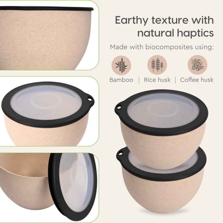 Eha Earth Friendly Mixing Bowls | Made With Rice Husk & Bamboo Fibers | Set Of 2 | Sand-Tortilla