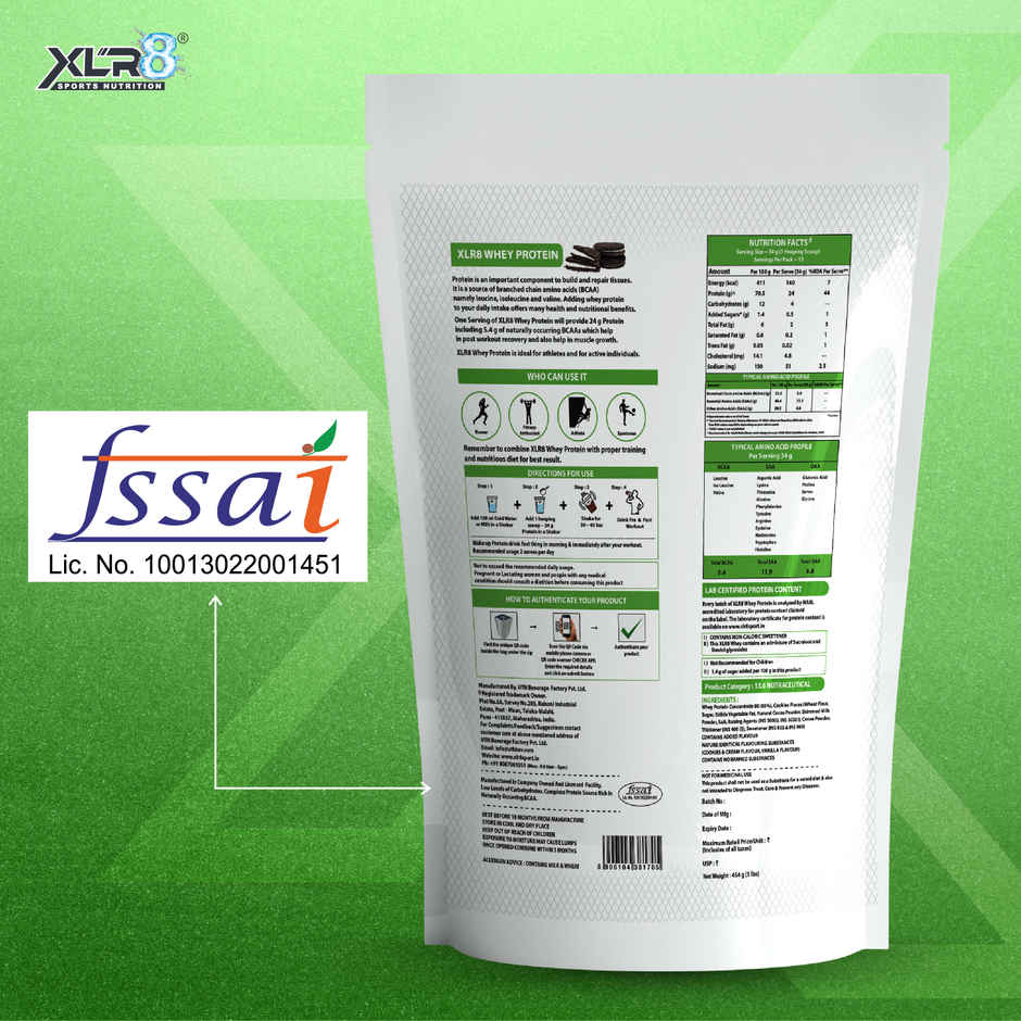 XLR8 Whey Protein Powder with 24 g Protein, 5.4 g BCAA | Cookies & Cream