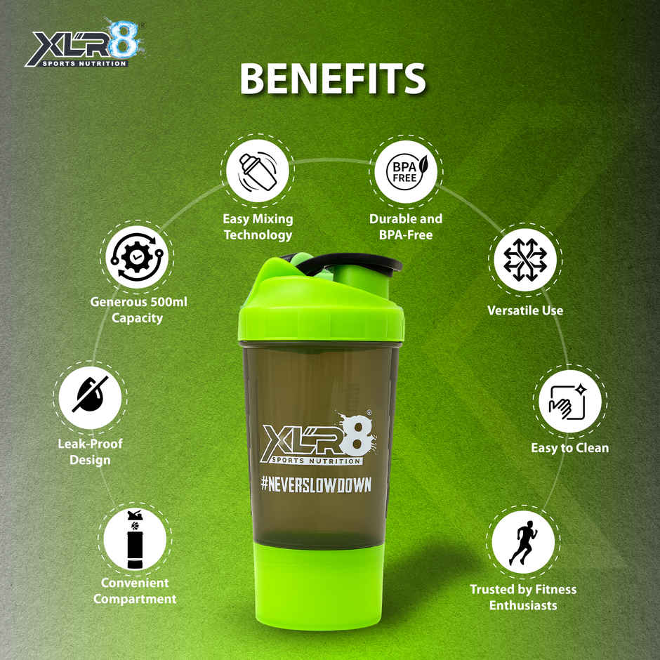 Xlr8 Protein Shaker With Compartment | Bpa-Free & LeakProof | 500 ml
