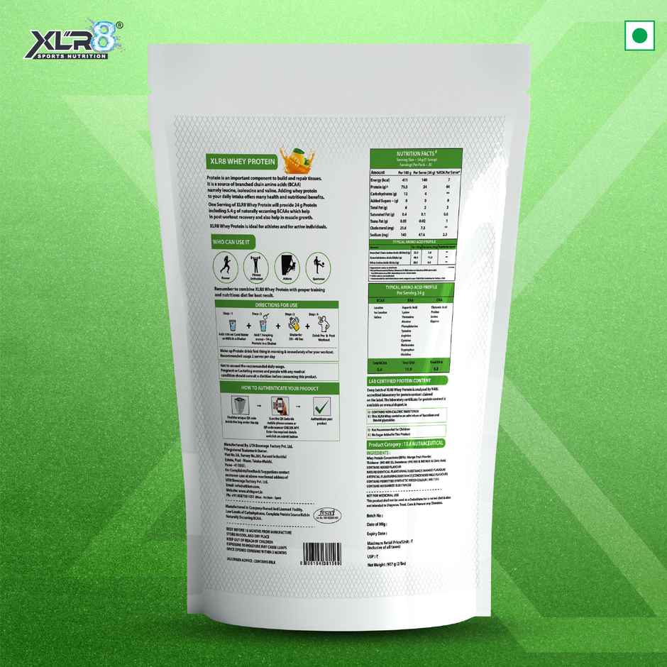 XLR8 Whey Protein with 24 g protein, 5.4 g BCAA - 2 lbs (Mango)