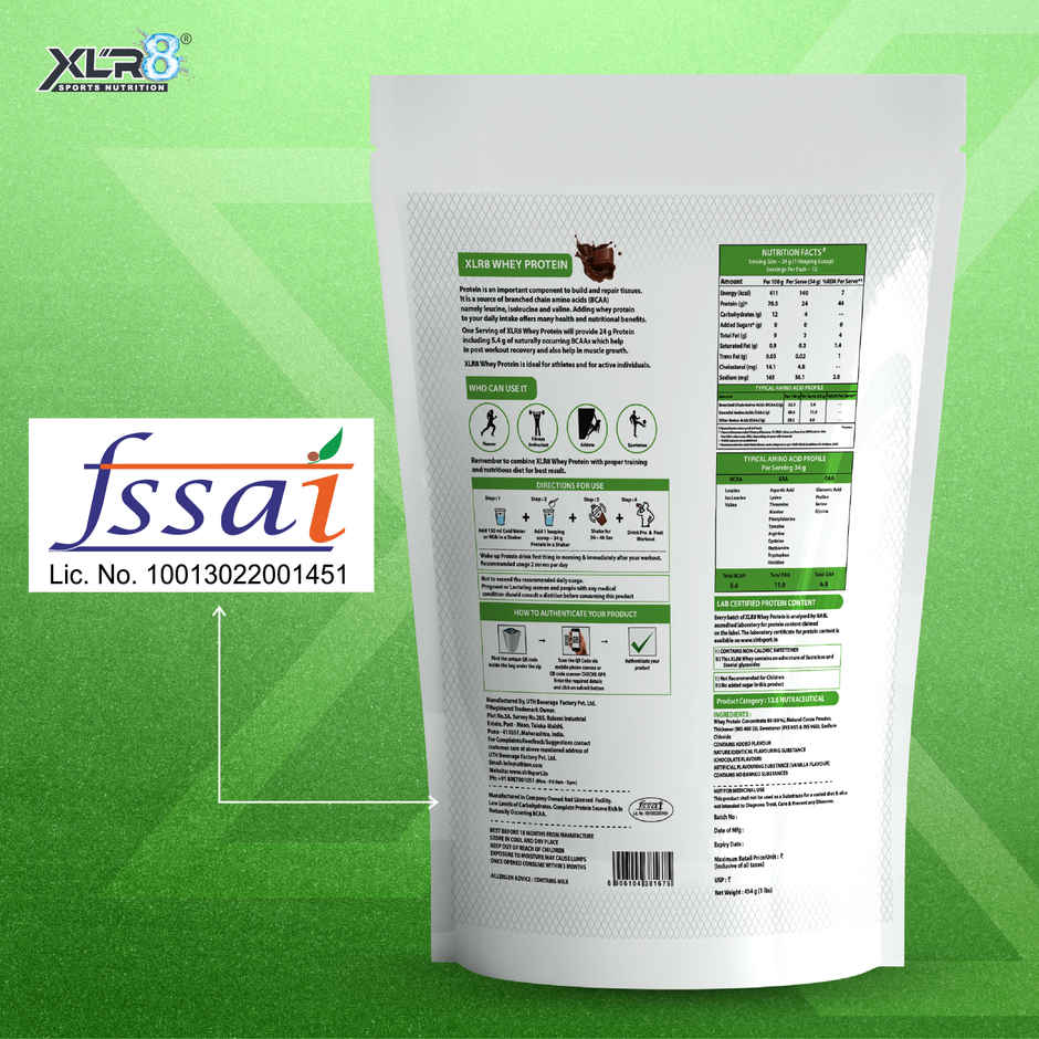 XLR8 Whey Protein Powder with 24 g Protein, 5.4 g BCAA | Chocolate