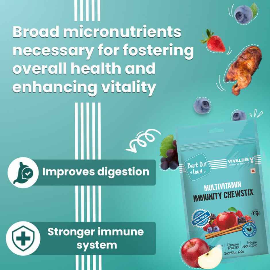 Bark Out Loud - Multivitamin Dog Treats, Fresh Chicken Immunity Chewstix With Omega & Zinc To Boost Health (100g) & Bark Out Loud Hemp Chewstix - Skin & Coat Fresh Chicken Dog Treats (100g) Combo