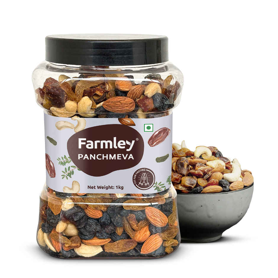 Farmley Mix Dry Fruits Panchmeva - Almonds, Cashews, Dates, Black Raisins, Green Raisins