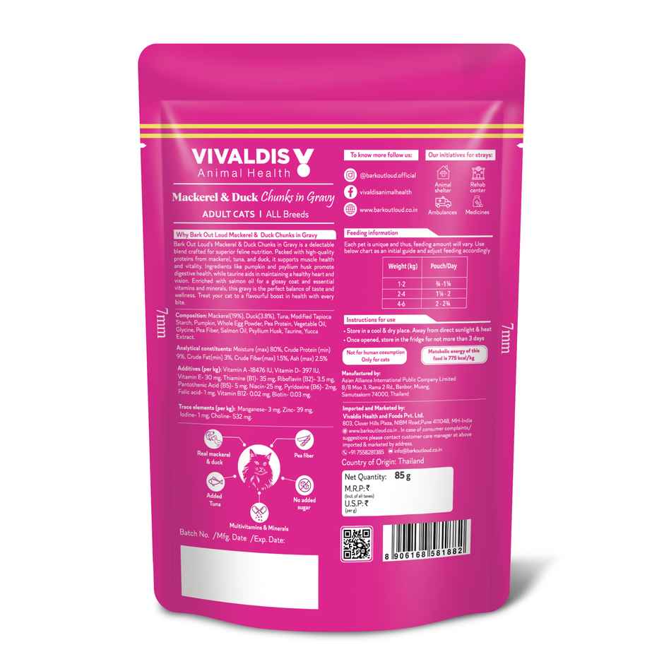 Bark Out Loud Cat Food Mackerel Duck Chunks Gravy Wet Adult All Breeds