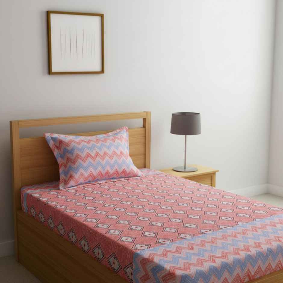 Status Value Single Striped Cotton Bedsheet | 59 x 79 in | Blue and Pink