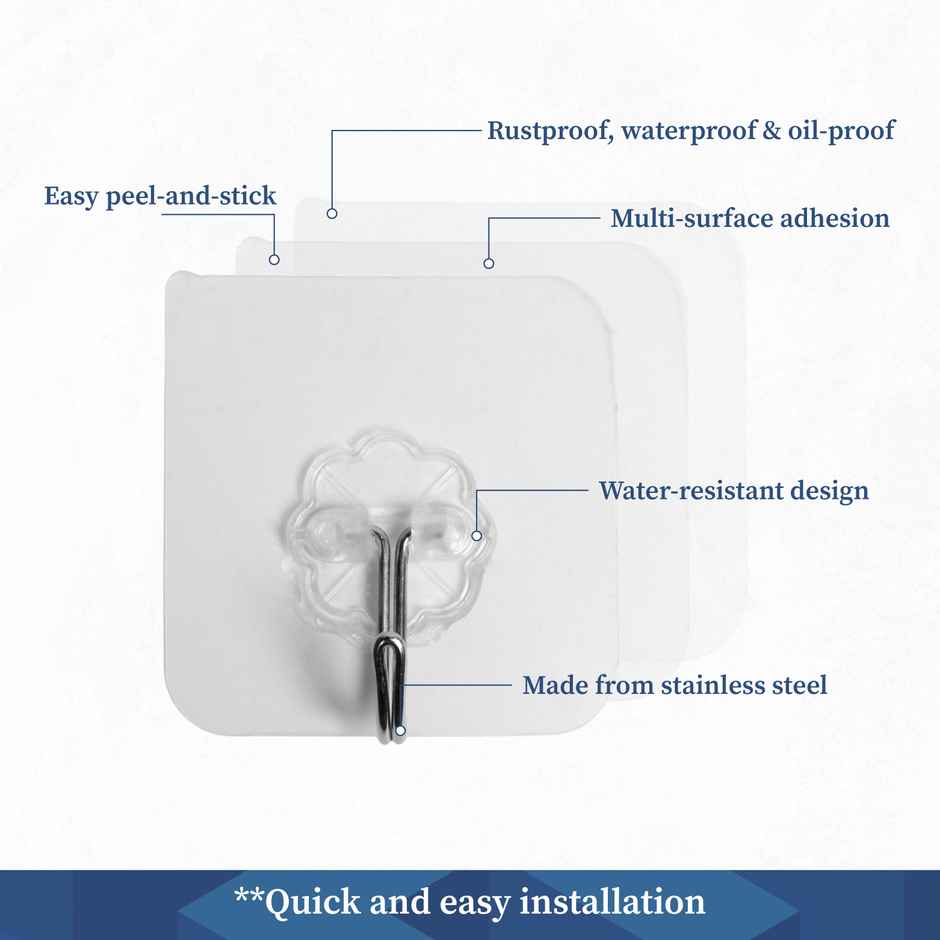 Homestrap Pack Of 12 Transparent Wall Hanging Self Adhesive Hooks