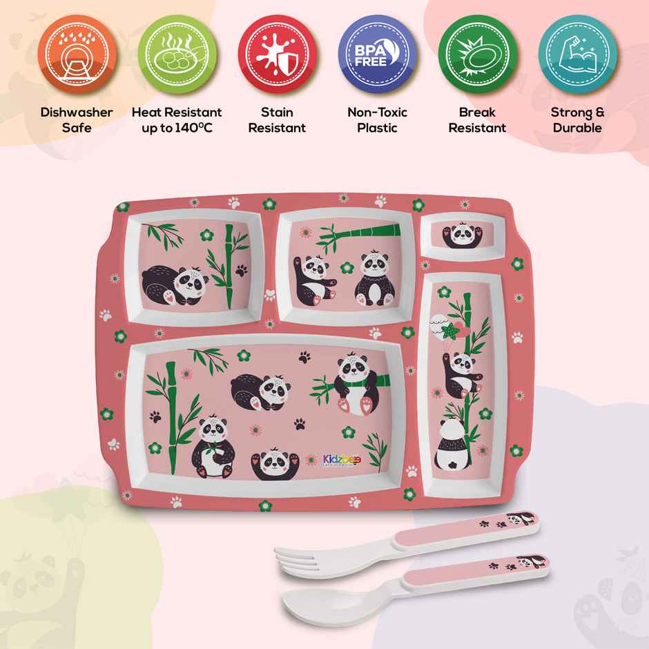 Cello Kidzbee Pentameal Bamboo Buddies Melamine Meal Set for Kids | Set of 3, Peach