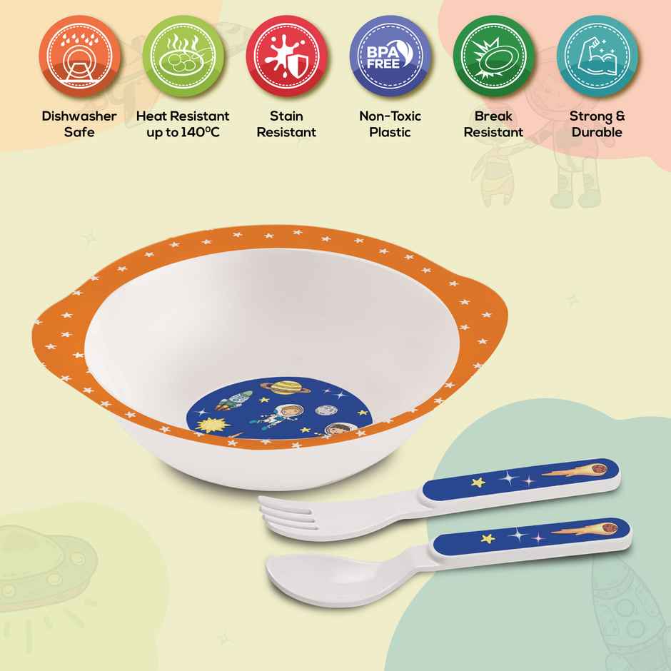 Cello Kidzbee Cereal Bowl Cosmic Explorer Melamine Bowl Set for KidsSet of 3, Navy Blue