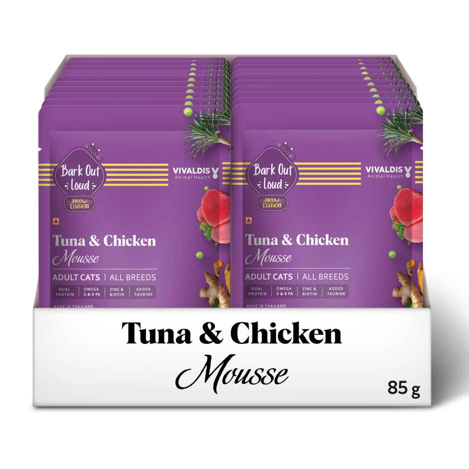Bark Out Loud | Wet Cat Food | Fresh Tuna & Chicken Mousse Fish Gravy Food for Cats | Pack of 12