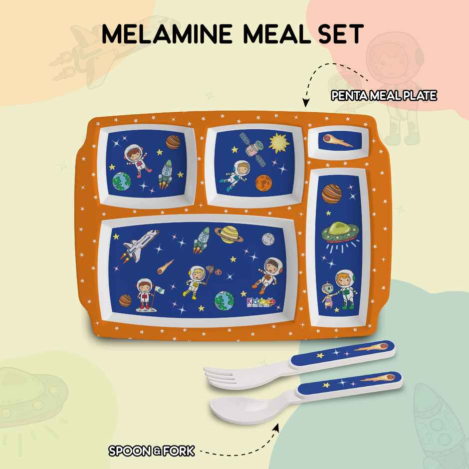 Cello Kidzbee Pentameal Cosmic Explorer Melamine Meal Set for Kids |Set of 3, Navy Blue